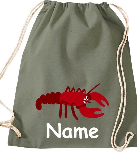 ShirtInStyle Turnbeutel, Tiere Hummer mit Wunschnamen, Kinder, Stoffbeutel, Kinderrucksack, Jute, Gymsack,