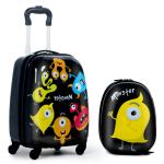 DREAMADE 2-delige kinderkoffer & rugzak, kinderkofferset, kindertrolley, handbagage, reisbagage, harde koffer voor kinderen, zwart, kinderkoffer set