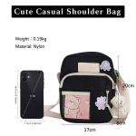 PORRASSO Schattige schoudertas voor meisjes, schoudertas met poppenhanger, nylon, schooltas, messenger tas, crossbody tas voor reizen, dagelijks gebruik, zwart (B), Messenger