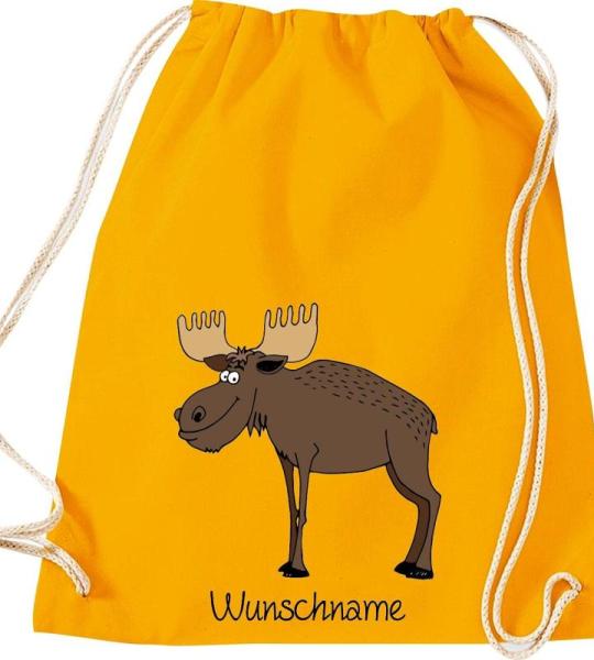 ShirtInStyle Kinder Turnbeutel, lustige Tiere Elch Hirsch mit Wunschnamen, Kinder, Tiere Zoo Kindertag Beutel