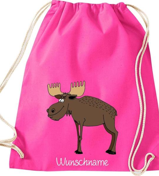 ShirtInStyle Kinder Turnbeutel, lustige Tiere Elch Hirsch mit Wunschnamen, Kinder, Tiere Zoo Kindertag Beutel