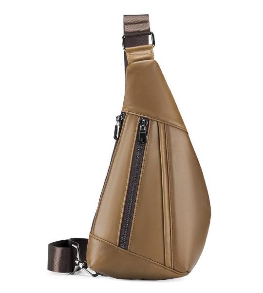 VARLIVOO Schoudertas voor heren, leren borsttas, anti-diefstal, slingrugzak, kleine schoudertas, reizen, sling bag, crossbody bag, dagrugzak voor kamperen, wandelen, fietsen, bruin