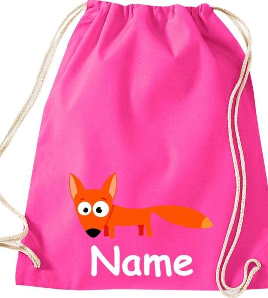 Shirtinstyle Gymtas, dierenvos met wensnaam, kinderen, stoffen tas, kinderrugzak, jute, gymtas,