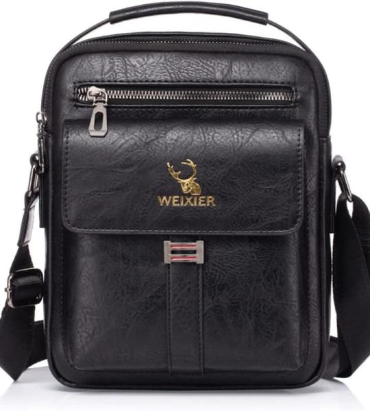 Hjkiopc Schoudertas heren schoudertas crossbody mobiele telefoon tas messenger bag herentas shulder bag lederen borstzak, B-Zwart, Retro