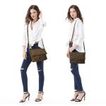 Schoudertas voor dames, schoudertas met ritssluiting, crossbody tas, leren handtas, klein, dagrugzak, Bruin-luipaard, Small