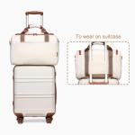 KONO 55cm Handgepäck-Koffer Trolley Set 2 Teilig Gepäcksets, Kleiner Koffer mit Rollen Handgepäck Set mit Ryanair Reisetasche 40x20x25cm, Cremeweiß