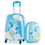 DREAMADE 2-delige kinderkoffer & rugzak, kinderkofferset, kindertrolley, handbagage, reisbagage, harde koffer voor kinderen, Blauwe eenhoorn 2, kinderkoffer set
