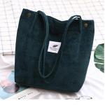 Schoudertas voor dames, grote corduroy tas, handtas, shopper, hengseltas voor universiteit, werk, meisjes, school, bruin, A-groen, 40 x 35 x 11 cm, casual tote