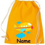 Shirtinstyle Gymtas, vliegtuig met gewenste naam, kinderen, stoffen tas, kinderrugzak, jute, gymtas,