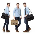 VASCHY Schoudertassen voor dames en heren, vintage, waterafstotend, gewaxt canvas, voor 14, 15,6, 17 inch, laptop, aktetas, schoudertas, laptoptas met gevoerde schouderriem