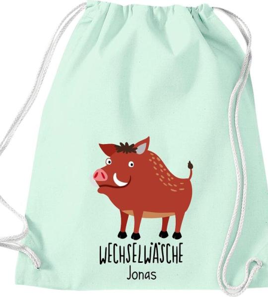 ShirtInStyle Kinder Turnbeutel, lustige Tiere Wildschwein, Wechselwäsche mit Wunschtext, Kinder, Tiere Zoo Kindertag Beutel