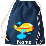Shirtinstyle Gymtas, vliegtuig met gewenste naam, kinderen, stoffen tas, kinderrugzak, jute, gymtas,