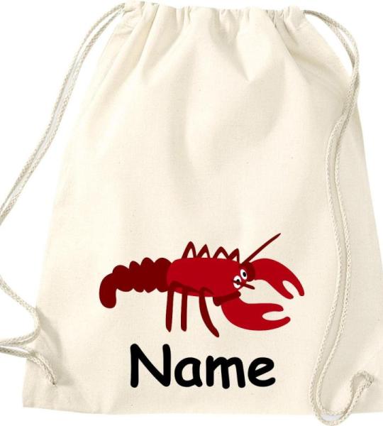 ShirtInStyle Turnbeutel, Tiere Hummer mit Wunschnamen, Kinder, Stoffbeutel, Kinderrucksack, Jute, Gymsack,