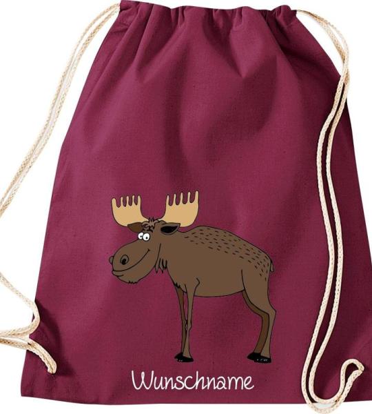 ShirtInStyle Kinder Turnbeutel, lustige Tiere Elch Hirsch mit Wunschnamen, Kinder, Tiere Zoo Kindertag Beutel