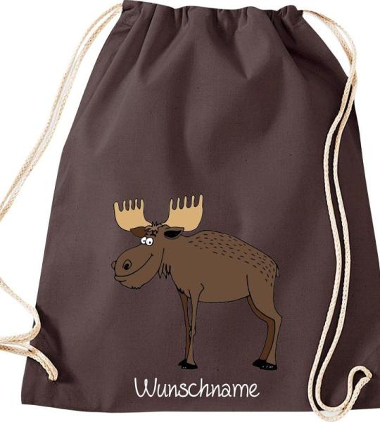 ShirtInStyle Kinder Turnbeutel, lustige Tiere Elch Hirsch mit Wunschnamen, Kinder, Tiere Zoo Kindertag Beutel