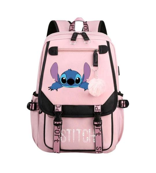 Stitch Premium rugzak voor middelbare scholieren, schoolrugzak, reistas voor jongens en meisjes, met netvak aan de zijkant en voorvak met ritssluiting, meerkleurig, 47 cm (hoogte),