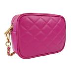, Dames schoudertas, gewatteerd, van echt leer, gemaakt in Italië, model Nora, kleine tas met ketting schoudertas clutch voor dames, elegant meisje, Fuchsia