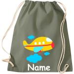 Shirtinstyle Gymtas, vliegtuig met gewenste naam, kinderen, stoffen tas, kinderrugzak, jute, gymtas,
