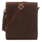 LEABAGS Leren schoudertas voor dames en heren, messenger bag met schouderriem, werktas, draagtas, handtas, echt lederen tas, natuurlijk donkerbruin, Boheems, gedeconstrueerd, minim