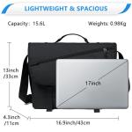 voor heren, waterafstotend, 17 inch laptop, schoudertas, laptoptas met gevoerde schouderriem, schooltas, herentas voor werk, school, zakelijk, dames, zwart