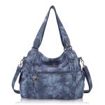 Ruime Mode Hobo Dames Handtassen Dames Portemonnee Satchel Schoudertassen Tote Gewassen Lederen Tas, Blauw, Eén maat