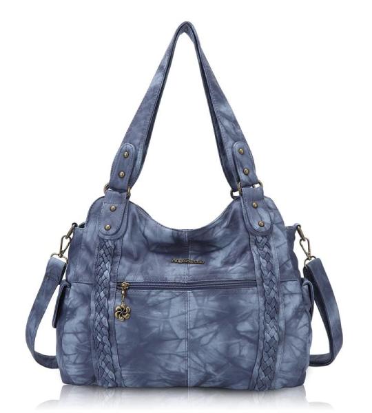 Ruime Mode Hobo Dames Handtassen Dames Portemonnee Satchel Schoudertassen Tote Gewassen Lederen Tas, Blauw, Eén maat