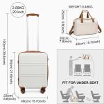 KONO 55cm Handgepäck-Koffer Trolley Set 2 Teilig Gepäcksets, Kleiner Koffer mit Rollen Handgepäck Set mit Ryanair Reisetasche 40x20x25cm, Cremeweiß