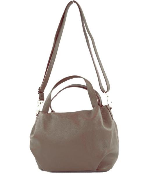 - T218 - ital. Dames hengseltas klein van leer, donker taupe/metaal goud, Small