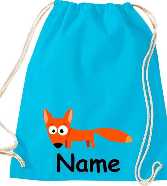 Shirtinstyle Gymtas, dierenvos met wensnaam, kinderen, stoffen tas, kinderrugzak, jute, gymtas,