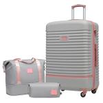 COOLIFE Koffer trolley koffer reiskoffer van ABS hard shell trolley 4 wielen TSA-slot de koffer bevat 1 reistas en 1 toilettas, grijs/roze, koffer