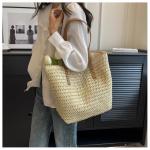 Schoudertas van stro voor vrouwen, strandtas, grote handtas met rits, Boheemse zomer handheld schoudertas voor outdoor, reizen en strand, Gebroken wit 2