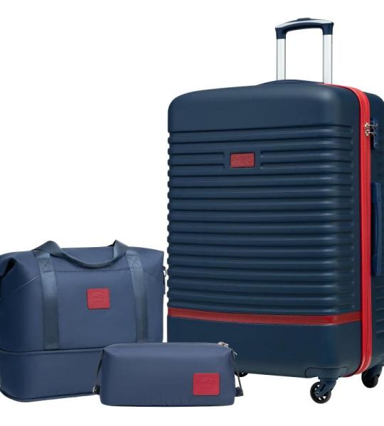 COOLIFE Koffer trolley koffer reiskoffer van ABS hard shell trolley 4 wielen TSA-slot de koffer bevat 1 reistas en 1 toilettas, blauw/rood, koffer