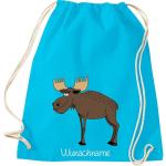 ShirtInStyle Kinder Turnbeutel, lustige Tiere Elch Hirsch mit Wunschnamen, Kinder, Tiere Zoo Kindertag Beutel