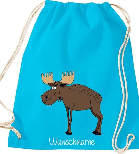 ShirtInStyle Kinder Turnbeutel, lustige Tiere Elch Hirsch mit Wunschnamen, Kinder, Tiere Zoo Kindertag Beutel