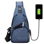 Sling Bag met USB-Oplading, Borsttas met Verstelbare Riem, Multi-Pocket Crossbody Borst Tas, Wandelen Casual Outdoor Borstzak voor Heren-Blauw