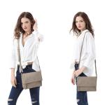 Schoudertas voor dames, schoudertas met ritssluiting, crossbody tas, leren handtas, klein, dagrugzak, taupe, Gestructureerde schoudertas