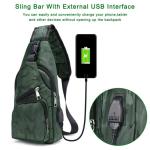 Sling Bag met USB-Oplading, Borsttas met Verstelbare Riem, Multi-Pocket Crossbody Borst Tas, Wandelen Casual Outdoor Borstzak voor Heren-Groene Camouflage