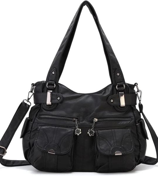 FANDARE Grote schoudertas voor dames, vintage schooltas, waterdicht, PU-leer, voor shopper, reizen, werktas, messenger hobo bags, zwart, vintage