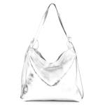 - T192 - ital. Dames rugzak tas 2-in-1 leer, zilver-metallic, Large