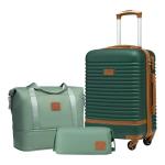 COOLIFE Koffer trolley koffer reiskoffer van ABS hard shell trolley 4 wielen TSA-slot de koffer bevat 1 reistas en 1 toilettas, donkergroen/bruin, koffer