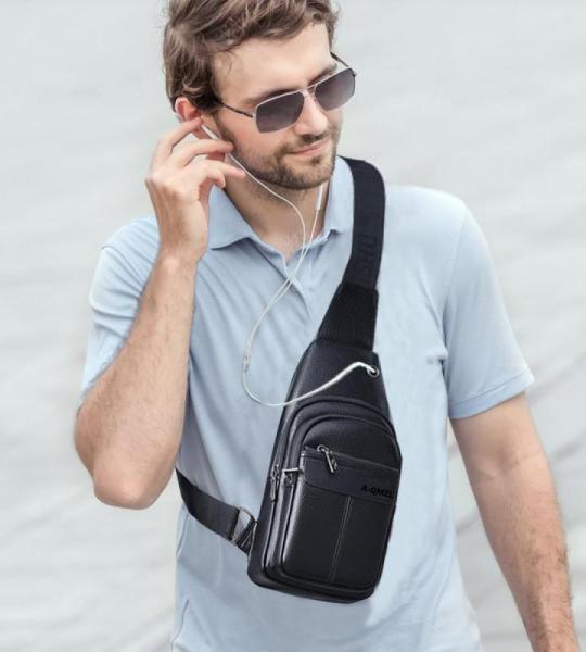 Tas Heren Schouderriem Rugzak Enkele Schouder Heren Lederen Schoudertas Heren Kleine Waterdichte Schoudertas Kleine Crossbody Bag, Zwart 1, retro