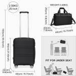 KONO 55cm Handgepäck-Koffer Trolley Set 2 Teilig Gepäcksets, Kleiner Koffer mit Rollen Handgepäck Set mit Ryanair Reisetasche 40x20x25cm, Schwarz