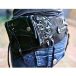 Cachorro Retro Rock Gürtel Tasche, Mittelalterliche Steampunk Leder Niete Quaste Taillentaschen, Renaissance Wikinger Piraten Party Kostüm Requisiten Cosplay Zubehör,Schwarz