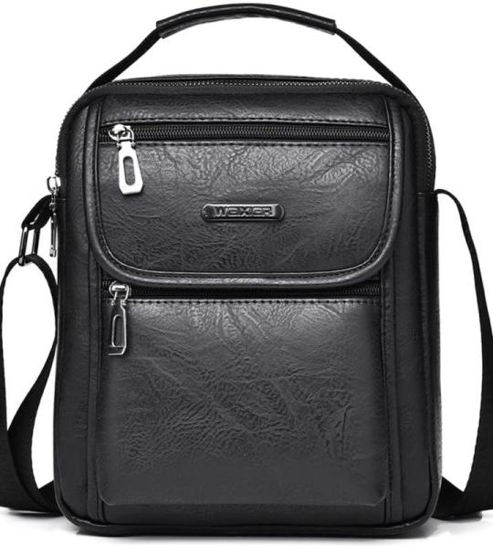Hjkiopc Schoudertas heren schoudertas crossbody mobiele telefoon tas messenger bag heren tas shulder bag lederen borstzak, C-Zwart, Retro