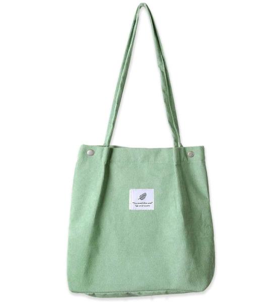 Grote schoudertas voor dames, corduroy schoudertas, strandtas, crossbody tas, shopper, tote bag, boodschappentas, handtas, shopper voor werk, winkelen, school, lichtgroen, 33.02 cm