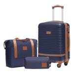 COOLIFE Koffer trolley koffer reiskoffer van ABS harde schaal trolley 4 wielen TSA-slot De koffer bevat 1 reistas en 1 toilettas, blauw/bruin, koffer