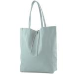 - T163 - Ital. Shopper Large met binnenvak van leer, ijsblauw, Large