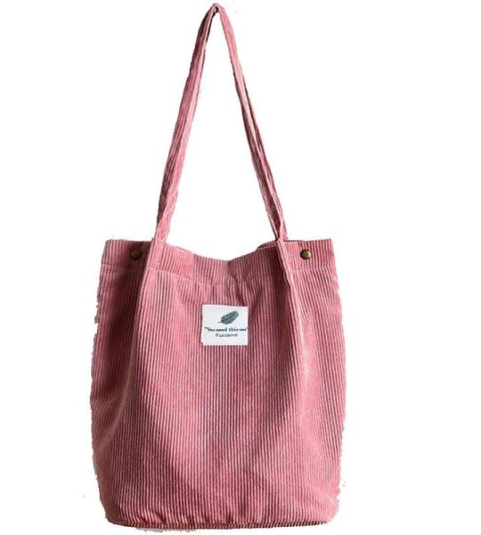 Schoudertas voor dames, grote corduroy tas, handtas, shopper, hengseltas voor universiteit, werk, meisjes, school, bruin, A-roze, 40*35*11