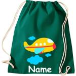 Shirtinstyle Gymtas, vliegtuig met gewenste naam, kinderen, stoffen tas, kinderrugzak, jute, gymtas,