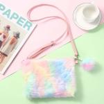 Pluche handtassen kinderen regenboog pluche crossbody schouder meisjes verstelbare schoudertassen kleine pluche tas mobiele telefoon sieradentas voor kinderen, meisjes vrouwen, reg